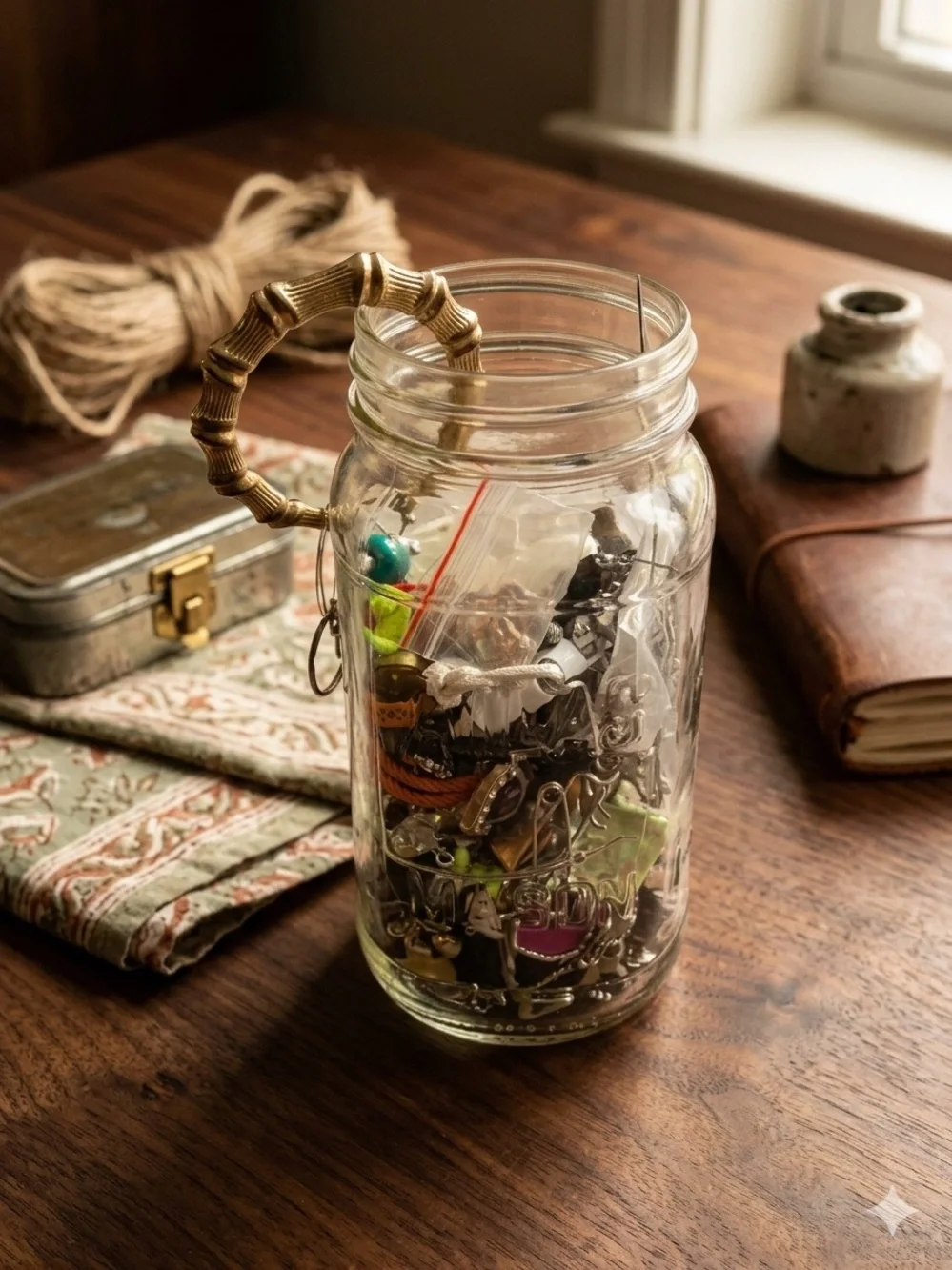 Jar full of crafting jewelry. Vintage to modern.